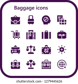  baggage icon set. 16 filled baggage icons. Simple modern icons about  - Case, Suitcase, Balance, Briefcase, Luggage, Travel