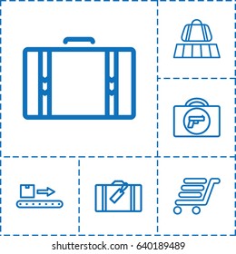 Baggage icon. set of 6 baggage outline icons such as luggage, luggage belt, briefcase with weapon