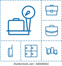 Baggage icon. set of 6 baggage outline icons such as lugagge weight, luggage storage, case, suitcase