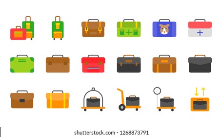 Baggage icon set, flat design vector illustration