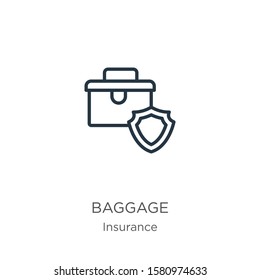 Baggage icon. Thin linear baggage outline icon isolated on white background from insurance collection. Line vector sign, symbol for web and mobile