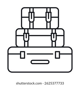 Baggage icon vector design with three travel suitcases stacked for airport or travel-related themes
