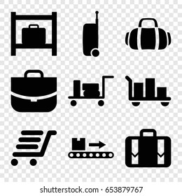 Baggage icons set. set of 9 baggage filled icons such as luggage, luggage storage, case, sport bag