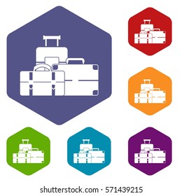 Baggage icons set rhombus in different colors isolated on white background