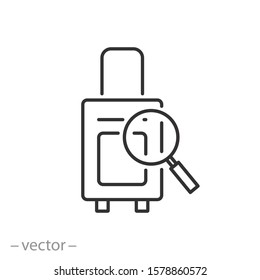 baggage inspection icon, customs revision, thin line web symbol on white background - editable stroke vector illustration eps 10
