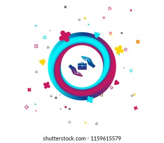 Baggage insurance sign icon. Travel luggage symbol. Travel insurance. Colorful button with icon. Geometric elements. Vector