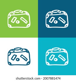 Gepäck mit handgezeichneten Etiketten Rahmenlinie Flat vier Farbe minimale Icon Set