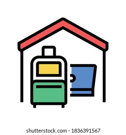 baggage and laptop in house color icon vector. baggage and laptop in house sign. isolated symbol illustration