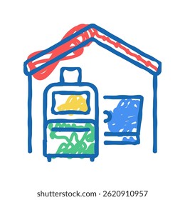 baggage and laptop in house doodle icon sketch vector. baggage and laptop in house sign. isolated symbol illustration