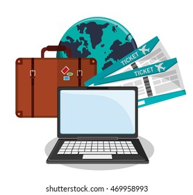 baggage laptop planet ticket time travel vacations trip icon. Colorful design. Vector illustration