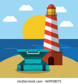 baggage lighthouse time travel vacations trip icon. Colorful design. Vector illustration
