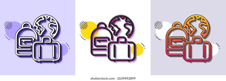 Baggage line icon. Halftone dotted pattern. Gradient icon with grain shadow. Travel luggage sign. Bag with backpack symbol. Line baggage icon. Various designs. Vector