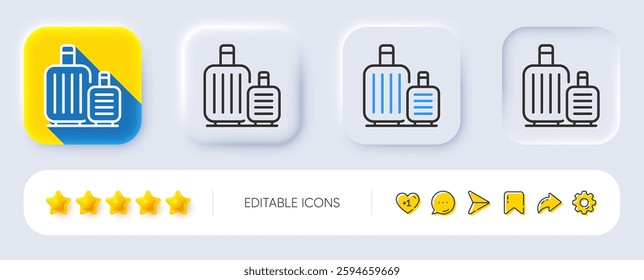 Baggage line icon. Neumorphic, Flat shadow, 3d buttons. Travel luggage sign. Journey bag claim symbol. Line baggage icon. Social media icons. Vector