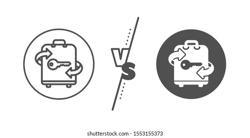Baggage Locker sign. Versus concept. Luggage room line icon. Travel service symbol. Line vs classic luggage icon. Vector