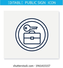 Baggage Lockers Symbol Line Icon. Luggage Room. Travel Service Sign. Public Place Navigation. Universal Public Building Signs Concept. Isolated Vector Illustration. Editable Stroke