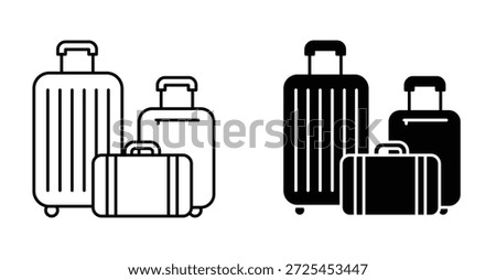 baggage luggage icon. Line with editable stroke and flat for Web suitcase travel symbol in black and white