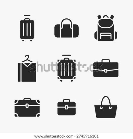 Baggage luggage icon set different baggage and suitcases. Vector Illustration