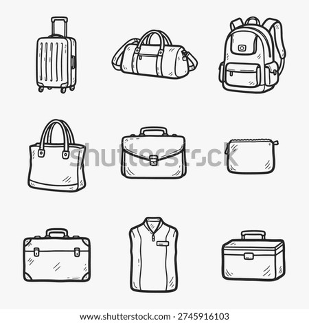 Baggage luggage icon set different baggage and suitcases. Vector Illustration