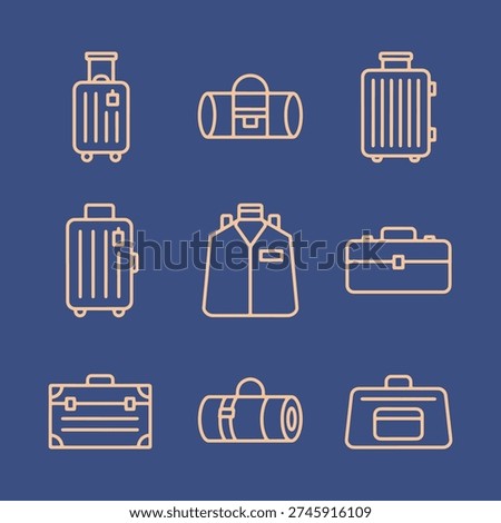 Baggage luggage icon set different baggage and suitcases. Vector Illustration