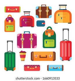 Baggage luggage suitcase backpack vector set