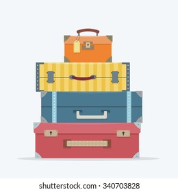 Baggage, luggage, suitcases  on background. Flat style vector illustration.