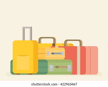 Baggage, luggage, suitcases on background. Flat style vector illustration.