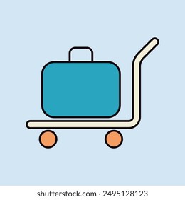 Baggage, luggage, suitcases on trolley flat vector isolated icon. Hotel sign. Graph symbol for travel and tourism web site and apps design, logo, app, UI