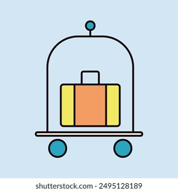 Baggage, luggage, suitcases on trolley flat vector isolated icon. Hotel sign. Graph symbol for travel and tourism web site and apps design, logo, app, UI