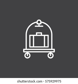 Baggage, luggage trolley line icon, outline vector sign, linear white pictogram isolated on gray. Hotel cart symbol, logo illustration