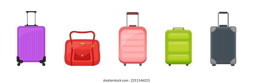 Baggage or Luggage Used for Traveling Vector Set