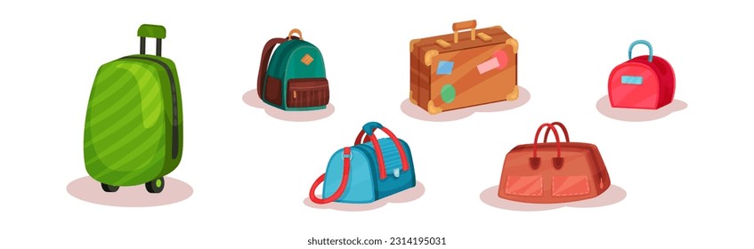 Baggage or Luggage Used for Traveling Vector Set