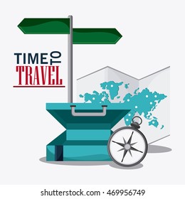 baggage map compass road sign time travel vacation trip icon. Colorful design. Vector illustration