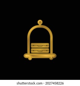 Equipamiento En una plataforma elegante de hotel Cart icono metálico chapado en oro o logotipo vector