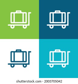 Baggage On Platform Cart Outline Flat four color minimal icon set