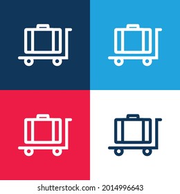 Baggage On Platform Cart Outline blue and red four color minimal icon set