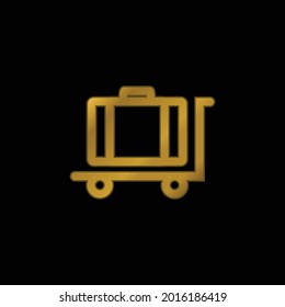 Baggage On Platform Cart Outline gold plated metalic icon or logo vector