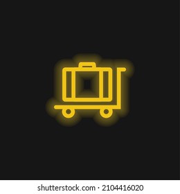 Baggage On Platform Cart Outline yellow glowing neon icon