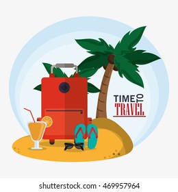 baggage palm tree cocktail glasses sandals time travel vacations trip icon. Colorful design. Vector illustration