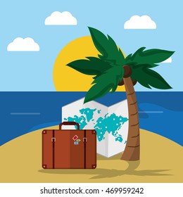 baggage palm tree map time travel vacations trip icon. Colorful design. Vector illustration