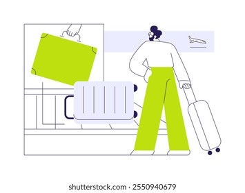 Baggage pick up abstract concept vector illustration. Passengers getting their baggage from conveyor, handling system, airway transportation, commercial air transport abstract metaphor.