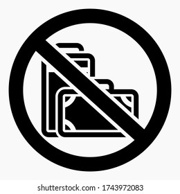 Prohibición de equipaje. No se llevan. No use equipaje. No ponga una maleta. Icono del vector.