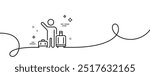 Baggage reclaim line icon. Continuous one line with curl. Airport transfer sign. Flight bags symbol. Airport transfer single outline ribbon. Loop curve pattern. Vector