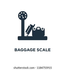 Baggage Scale icon. Black filled vector illustration. Baggage Scale symbol on white background. Can be used in web and mobile.
