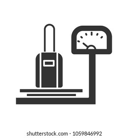 Baggage scales glyph icon. Luggage weight checking. Silhouette symbol. Negative space. Vector isolated illustration