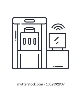 Icono de escáner de equipaje, ilustración lineal aislada, vector de línea delgada, signo de diseño web, símbolo de concepto de contorno con trazo editable sobre fondo blanco.