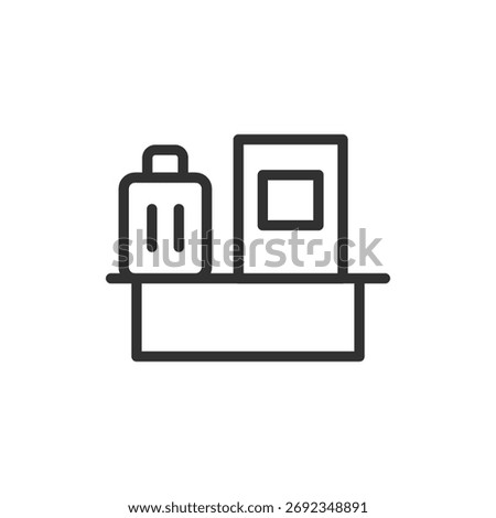 Baggage scanner, linear icon. Airport security and luggage check. Line with editable stroke.