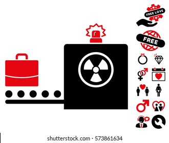 Baggage Screening icon with bonus love pictures. Vector illustration style is flat iconic intensive red and black symbols on white background.