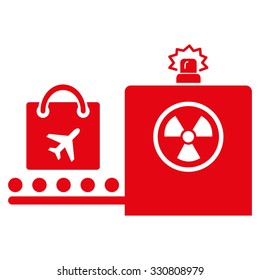 Baggage Screening vector icon. Style is flat red symbol, rounded angles, white background.