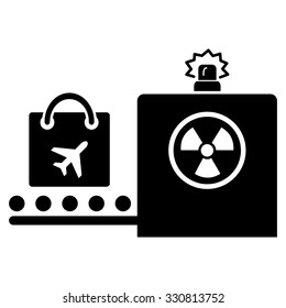 Baggage Screening vector icon. Style is flat black symbol, rounded angles, white background.
