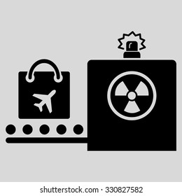 Baggage Screening vector icon. Style is flat black symbol, rounded angles, light gray background.
